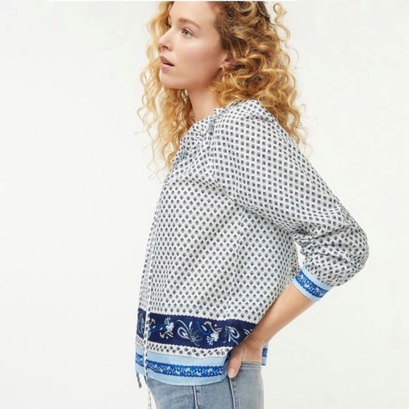 NWT J.Crew Tie-front ruffle top in blue print - Picture 2 of 8